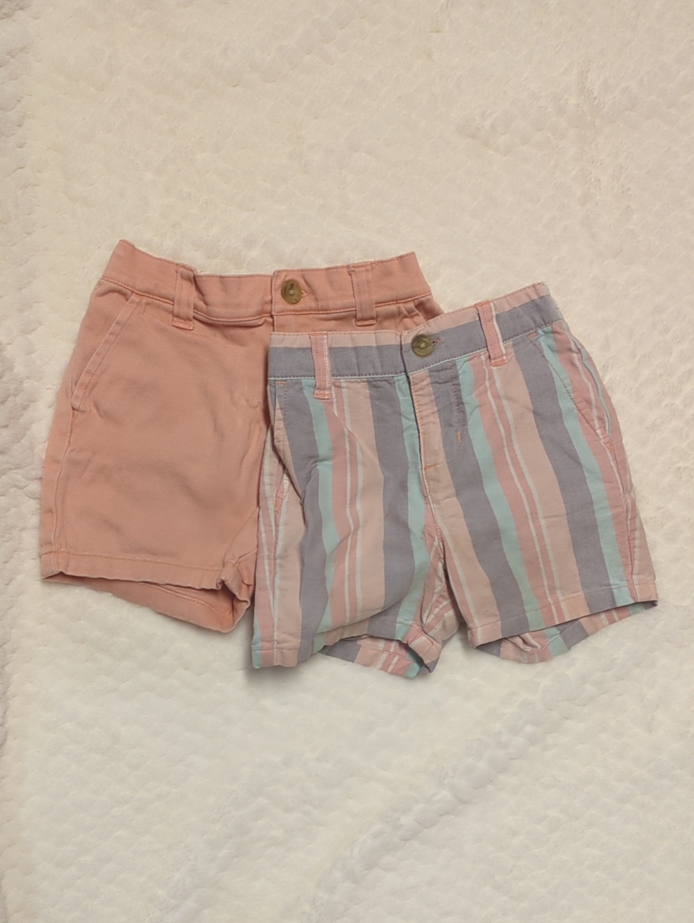 Janie and Jack Peach, Mint & Gray Striped Baby Shorts Duo